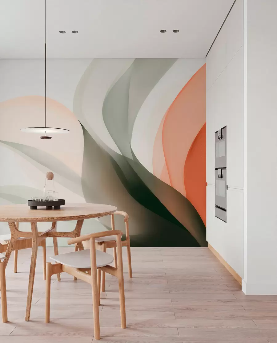 Fototapety Abstraktné pastelové vlny v oranžových a zelených odtieňoch w09718