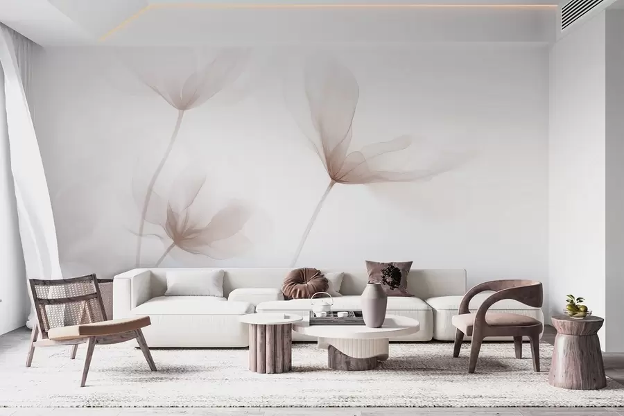 Fototapety Vzdušné béžové kvety v minimalistickom svetlom štýle w09734