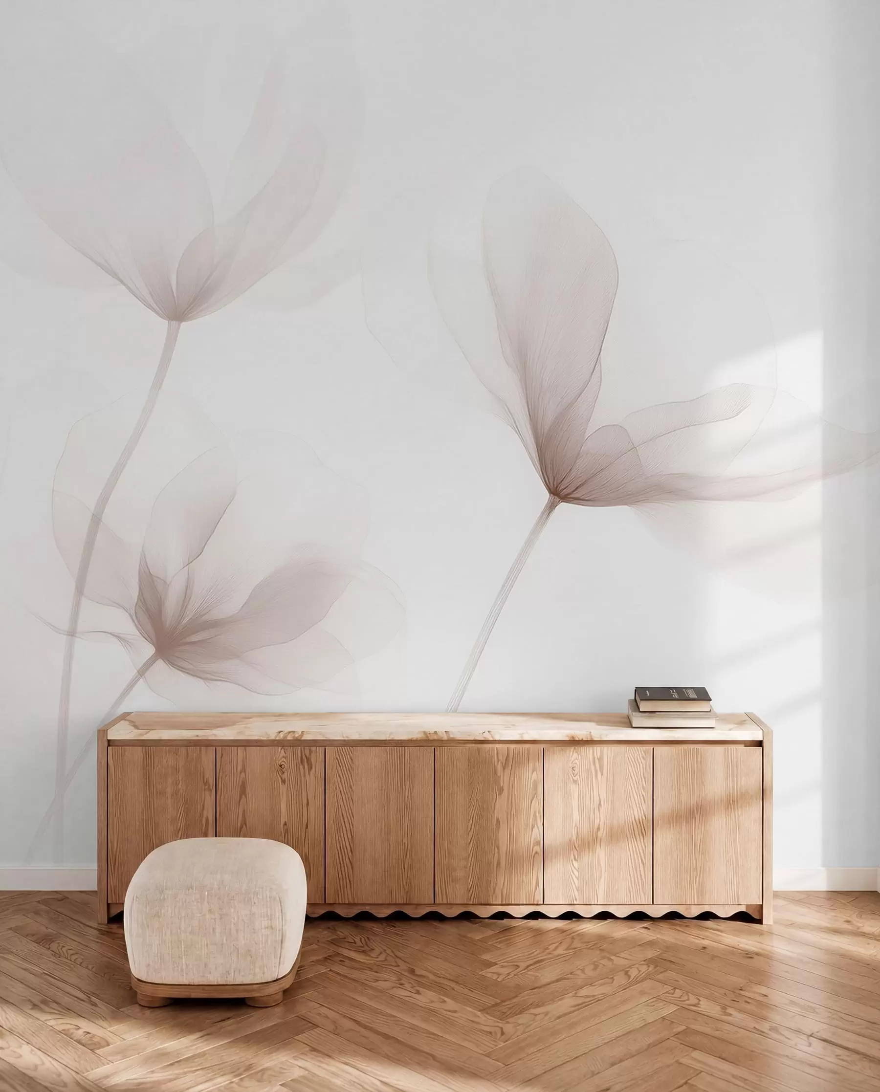 Fototapety Vzdušné béžové kvety v minimalistickom svetlom štýle w09734