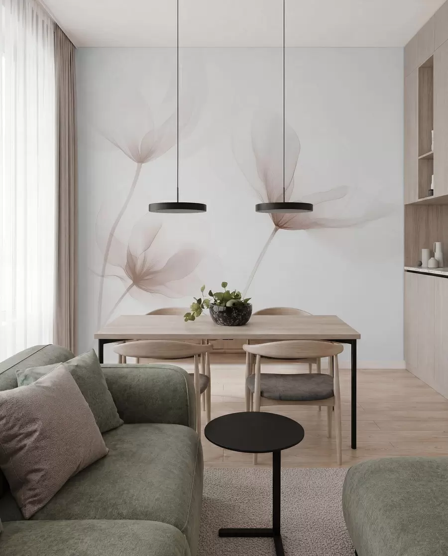 Fototapety Vzdušné béžové kvety v minimalistickom svetlom štýle w09734