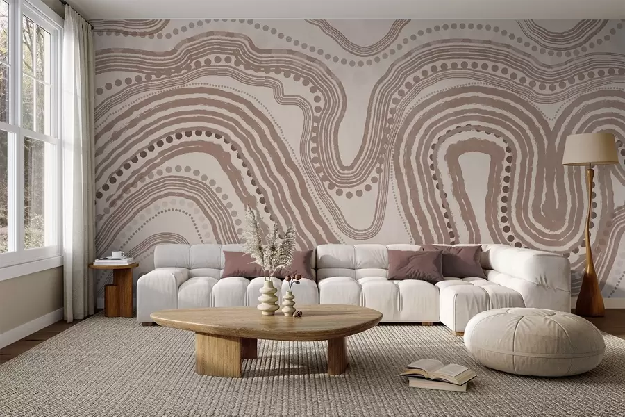 Fototapety Abstraktné hnedé a béžové vlnovky a bodky, moderné textúrované umenie w09747v1