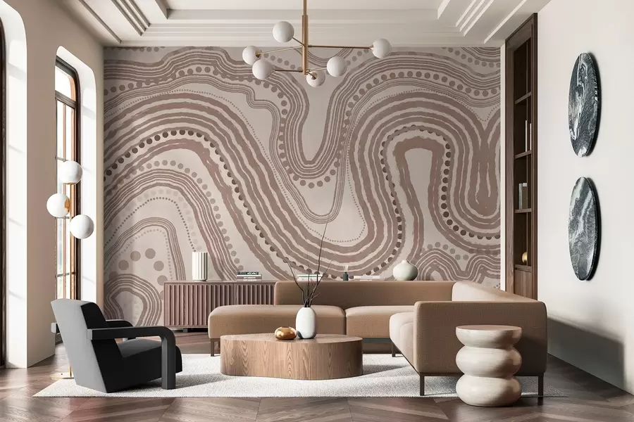 Fototapety Abstraktné hnedé a béžové vlnovky a bodky, moderné textúrované umenie w09747v1