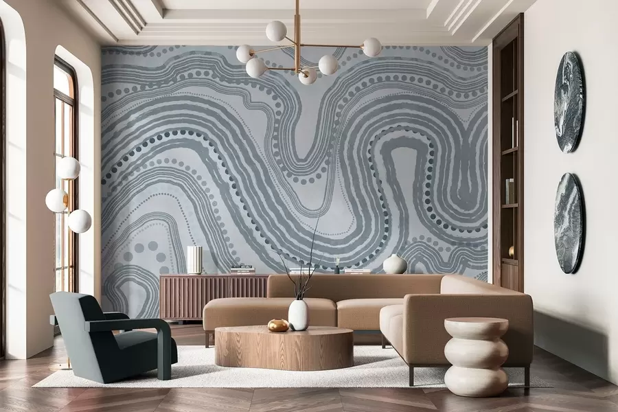 Fototapety Abstraktné modré vlnovky a bodky, moderné textúrované umenie w09747v3