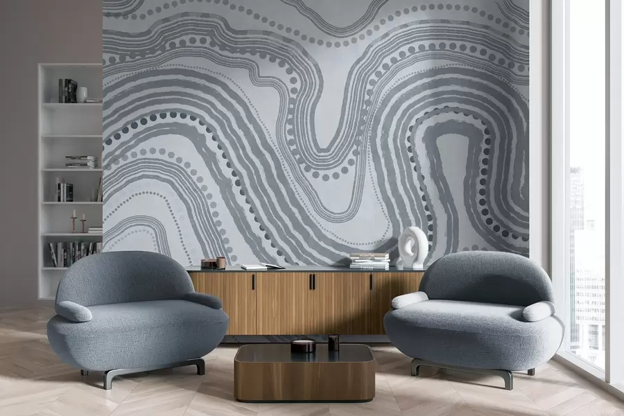 Fototapety Abstraktné modré vlnovky a bodky, moderné textúrované umenie w09747v3