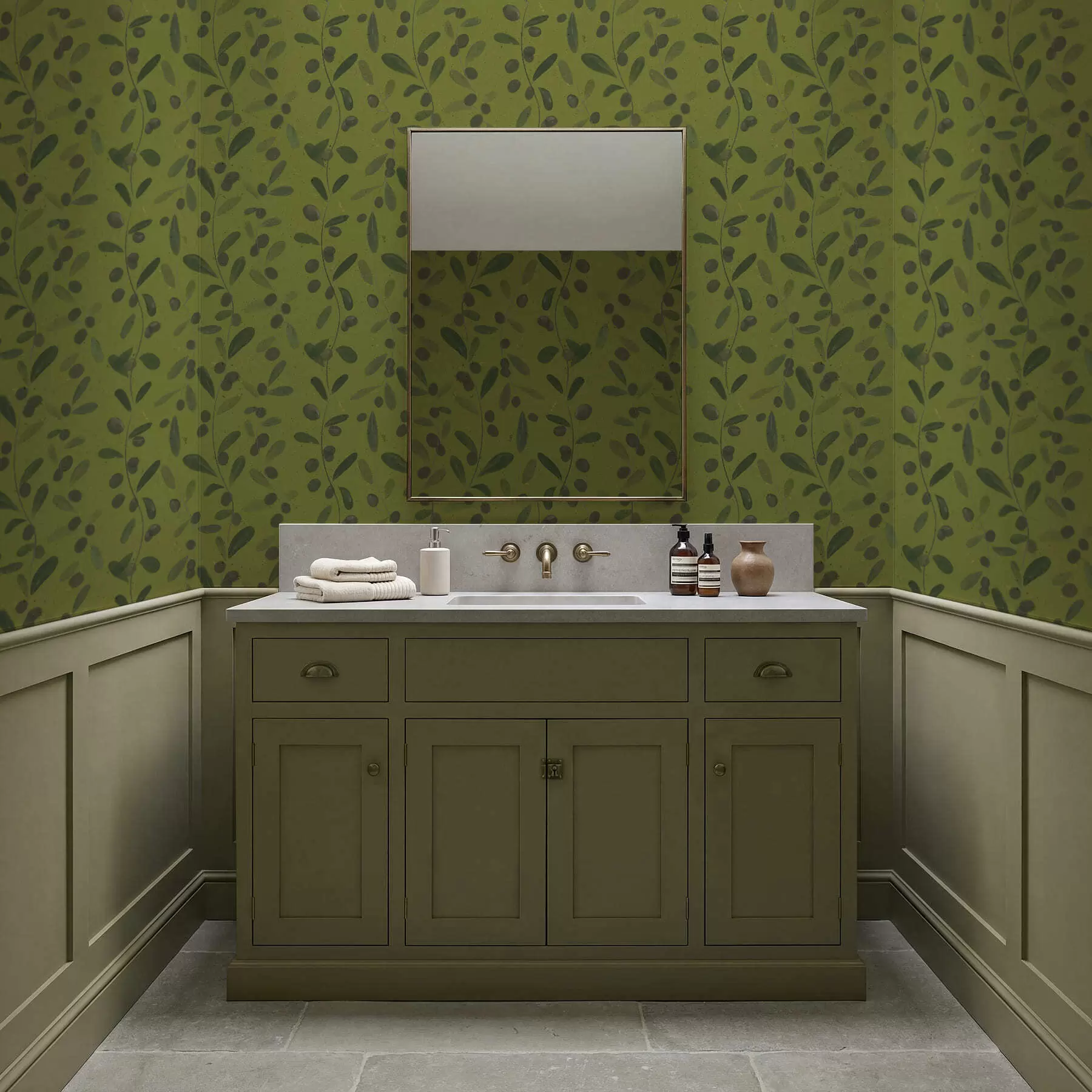 Fototapety Zelené vetvy s listami a bobuľami na olivovníku a01113