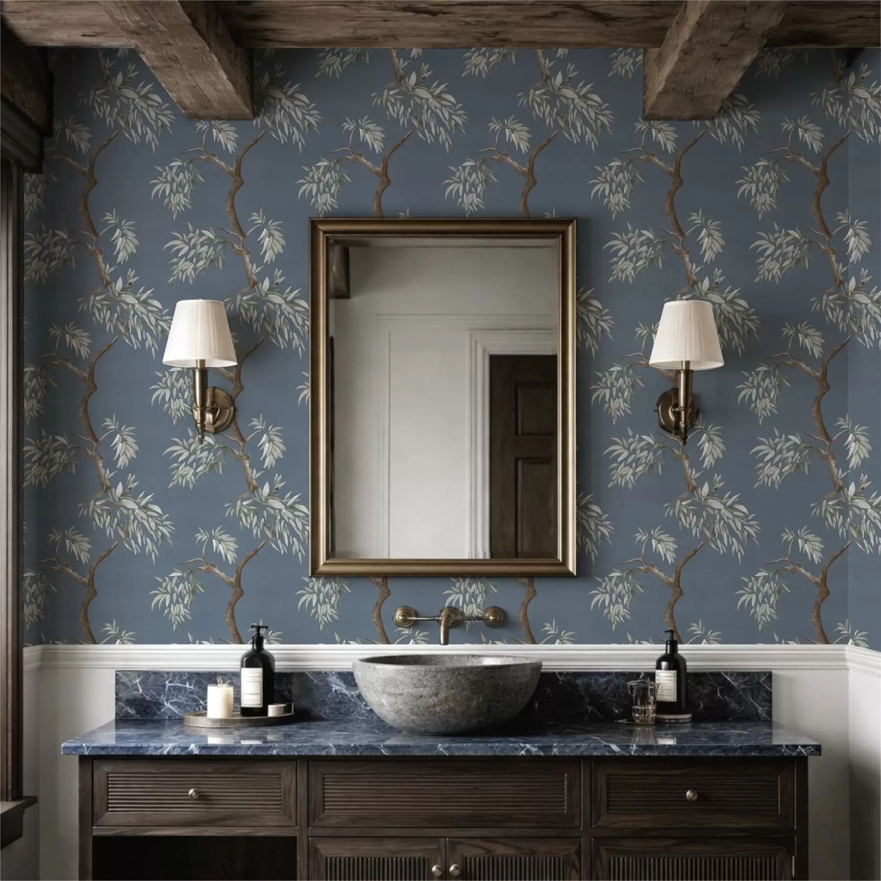 Fototapety Vetva stromu s listami na modrom pozadí a01117