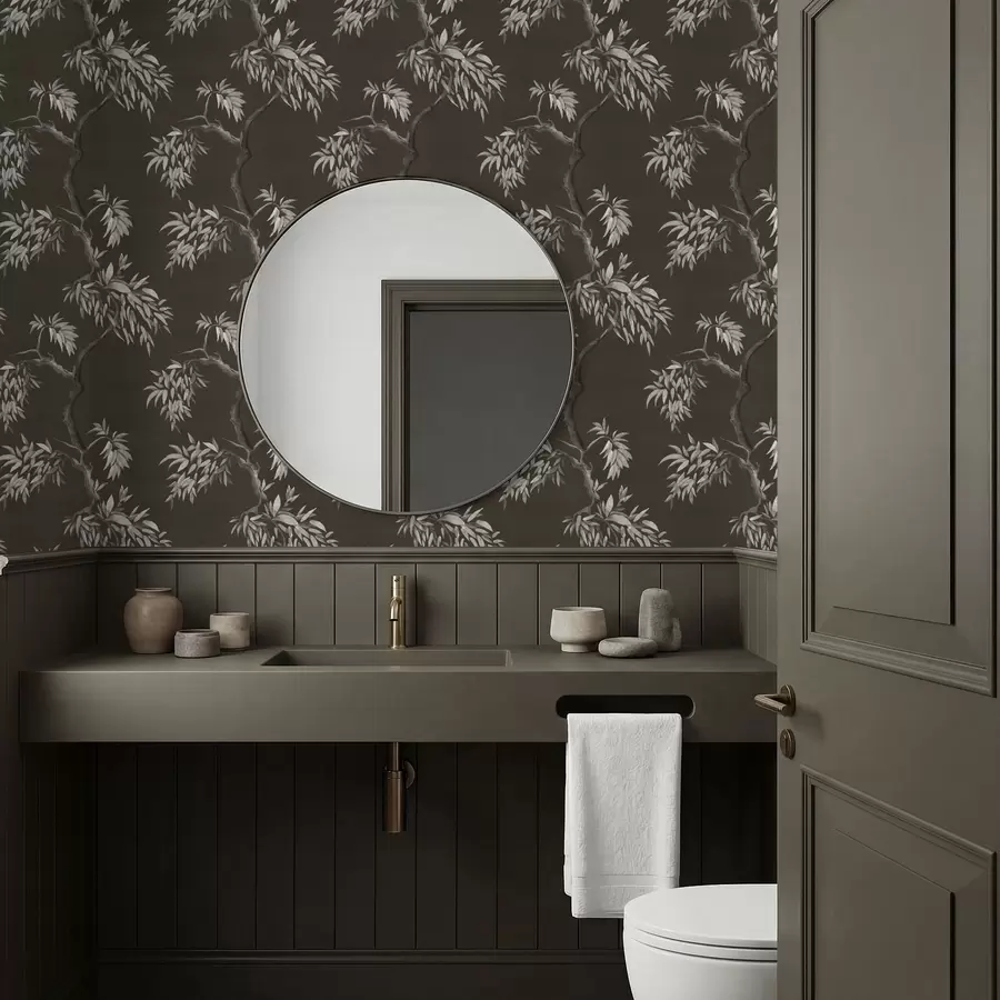 Fototapety Čiernobiela vetva s listami na tmavom pozadí a01117v2