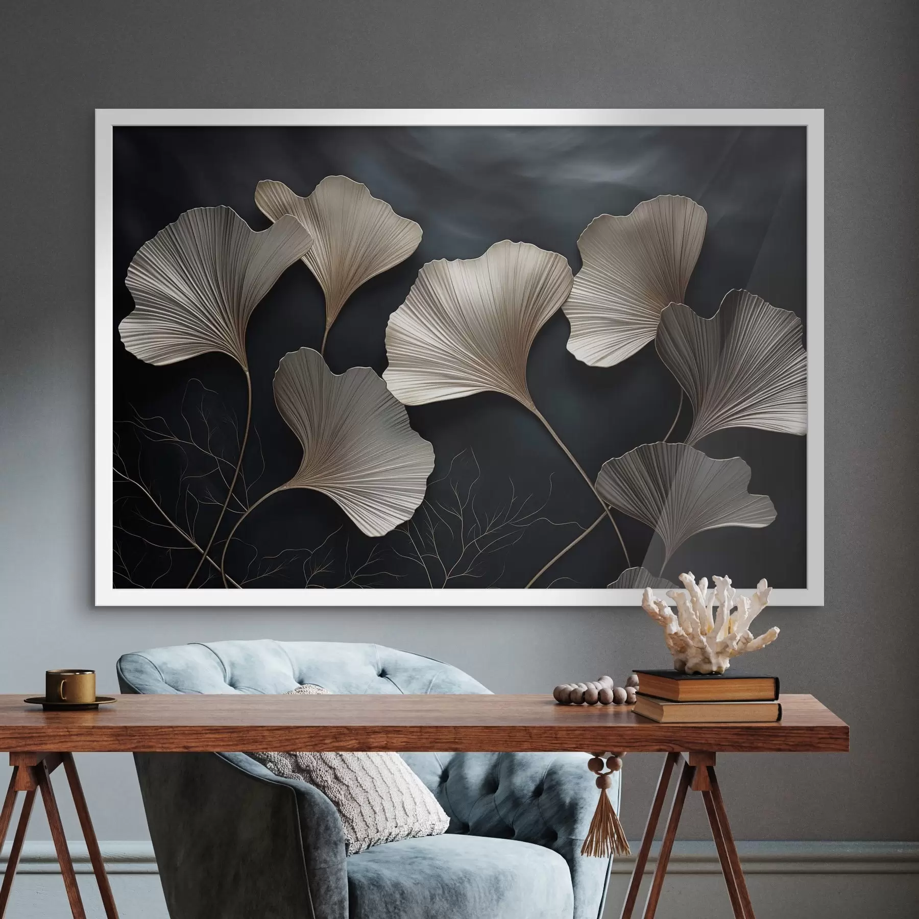 Fototapety Listy ginkga na tmavom pozadí f48008