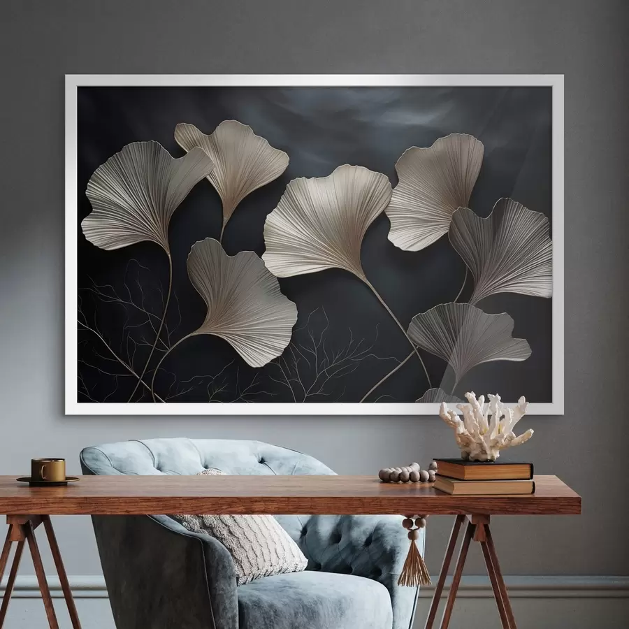 Fototapety Listy ginkga na tmavom pozadí f48008