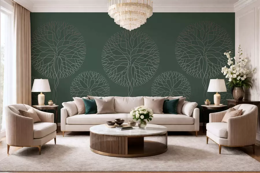 Fototapety Fantazijné lineárne stromy s bujnými korunami v elegantných tmavozelených odtieňoch w05213v2