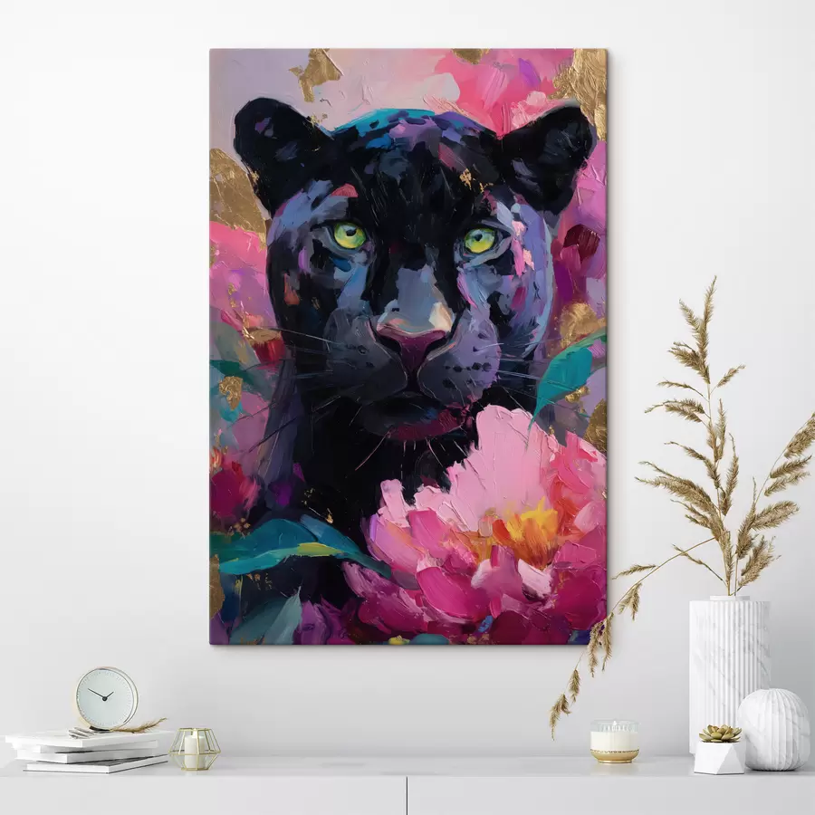 Obraz čierna pantera medzi pivóniami s47935