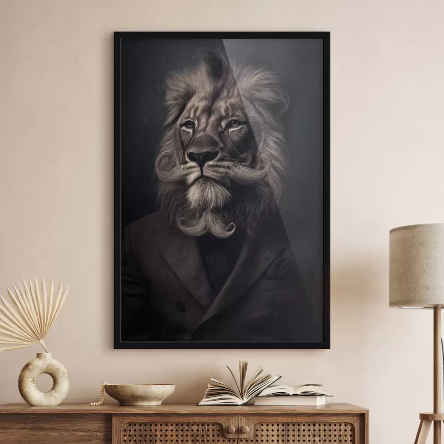 Fototapety lev s fúzmi v štýle holičskej dielne f47947