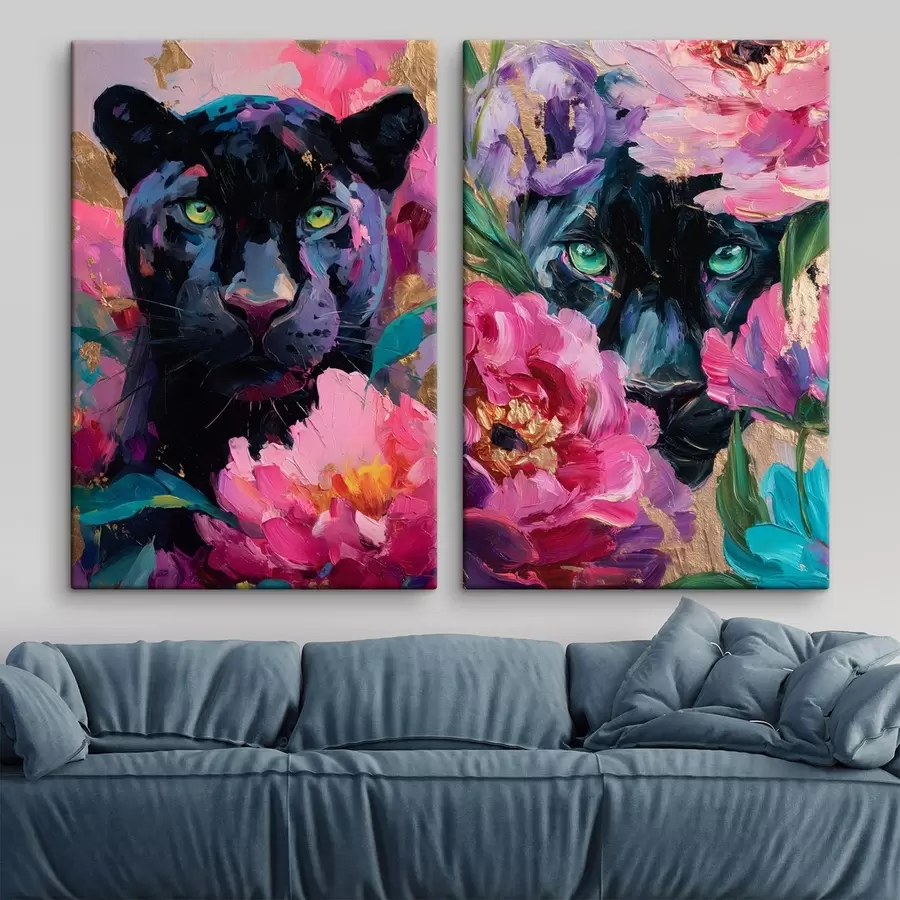 Obraz čierna pantera medzi pivóniami m30090