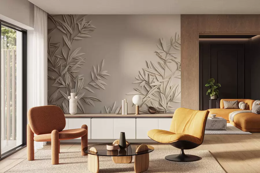 Fototapety Imitácia basreliéfnych listov w05244