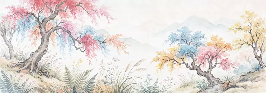 Fototapety Maľovaná farebná záhrada na betónovej stene w05246