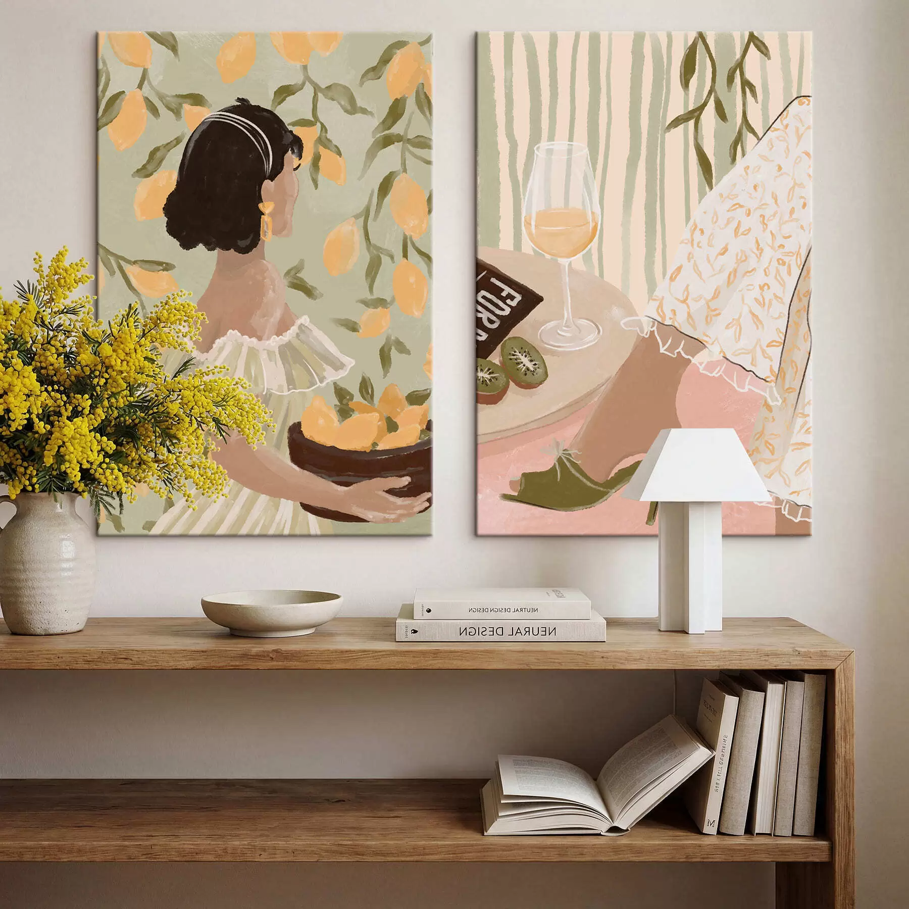 Obraz Žena s citrónmi a stolom so sklenenou doskou m30104