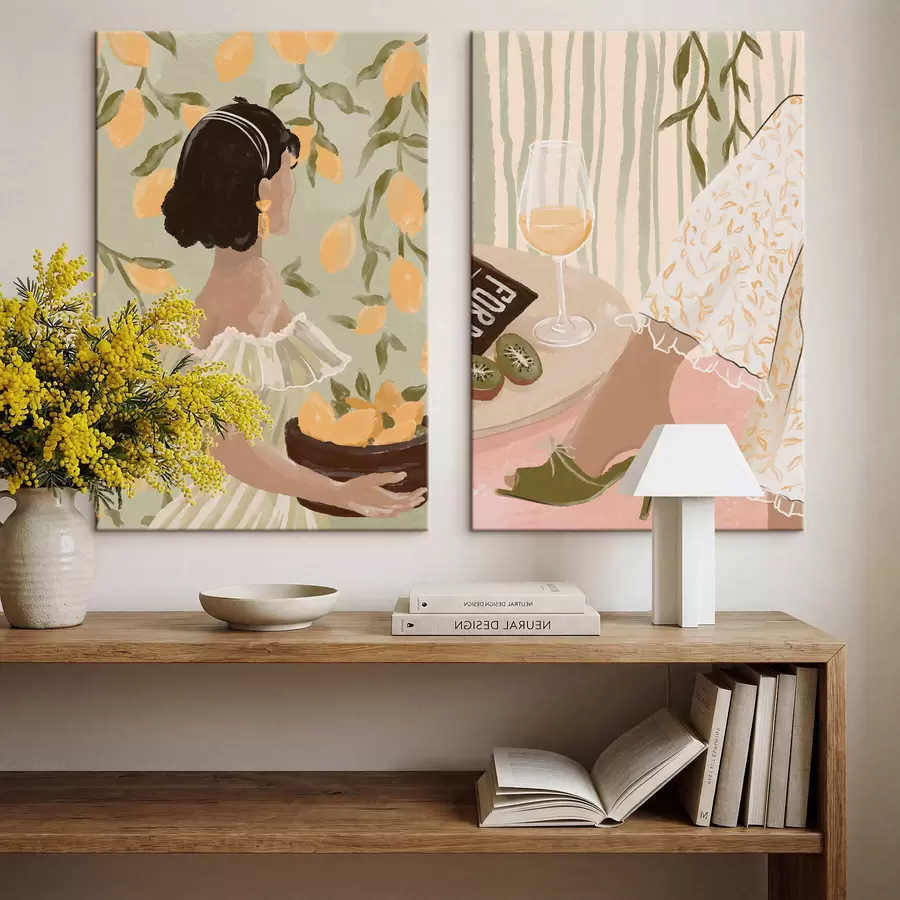 Obraz Žena s citrónmi a stolom so sklenenou doskou m30104