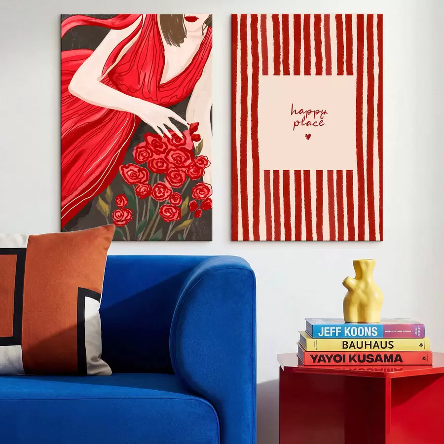 Obraz Žena s ružami a červeným vzorom m30107