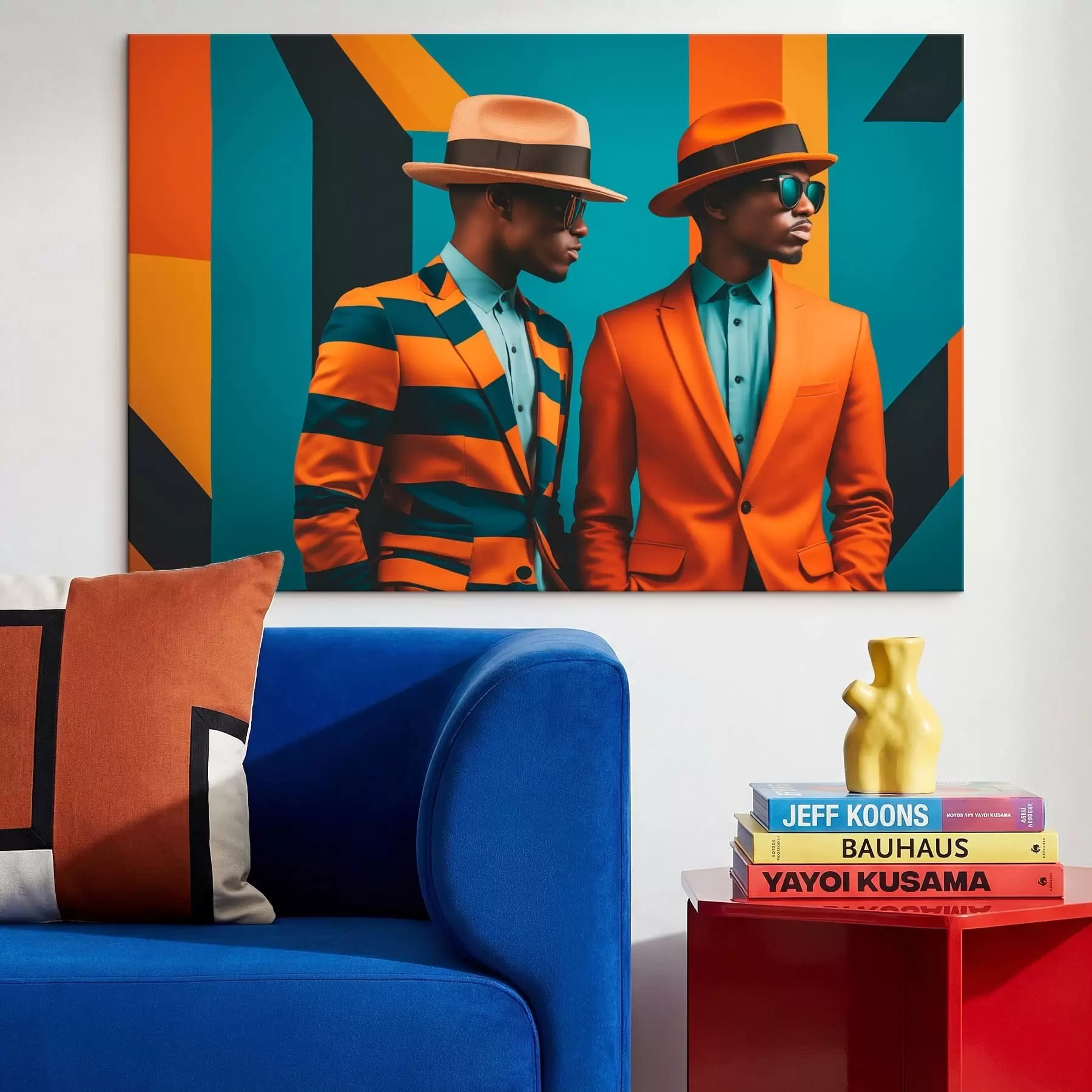 Obraz Dvaja muži v jasných oblekoch a klobúkoch s48091