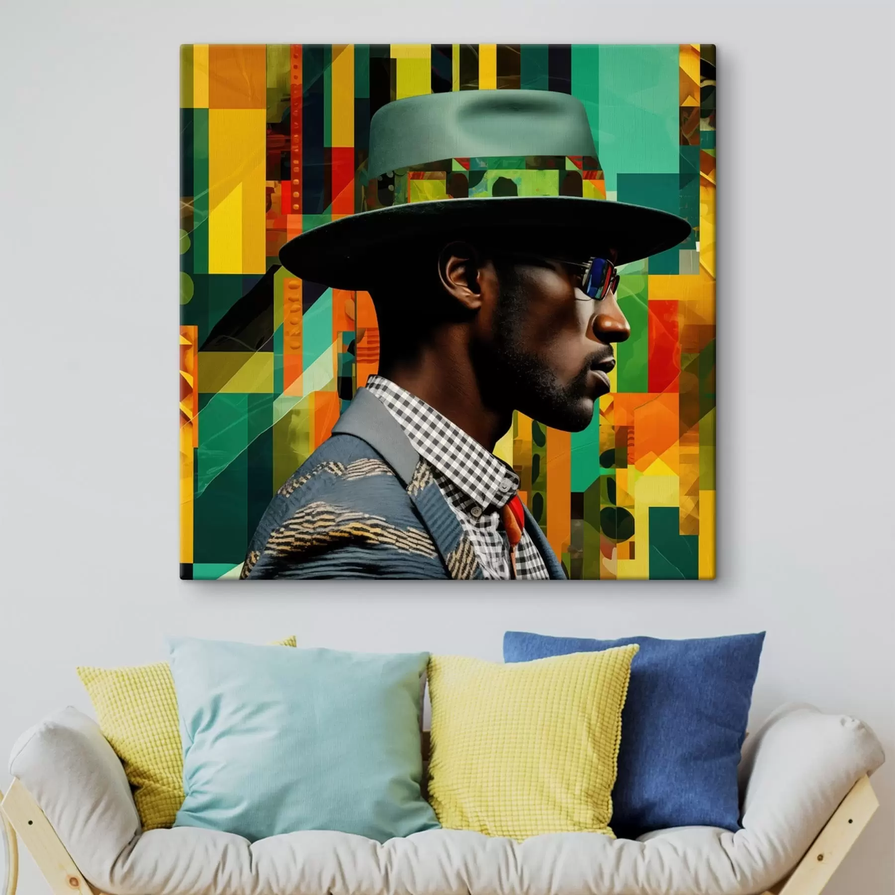 Obraz Portrét muža v klobúku na živom pozadí s48100