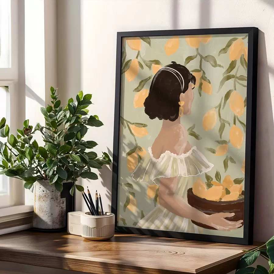 Fototapety Žena držiaca misku s citrónmi za stonky f48023