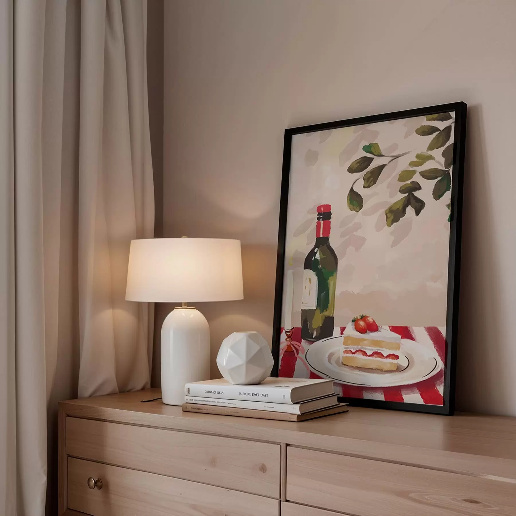 Fototapety Zátišie s vínom, sviečkou a tortou f48024