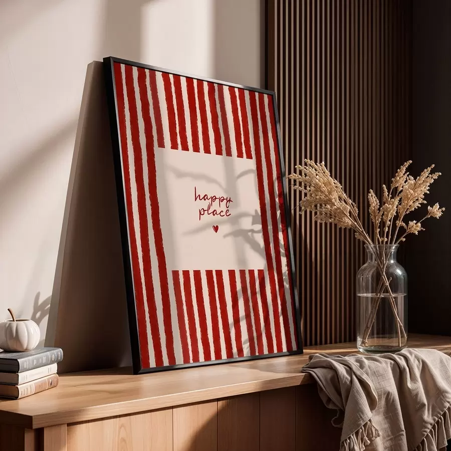 Fototapety Červené pruhy s textom „happy place“ (šťastné miesto) f48025