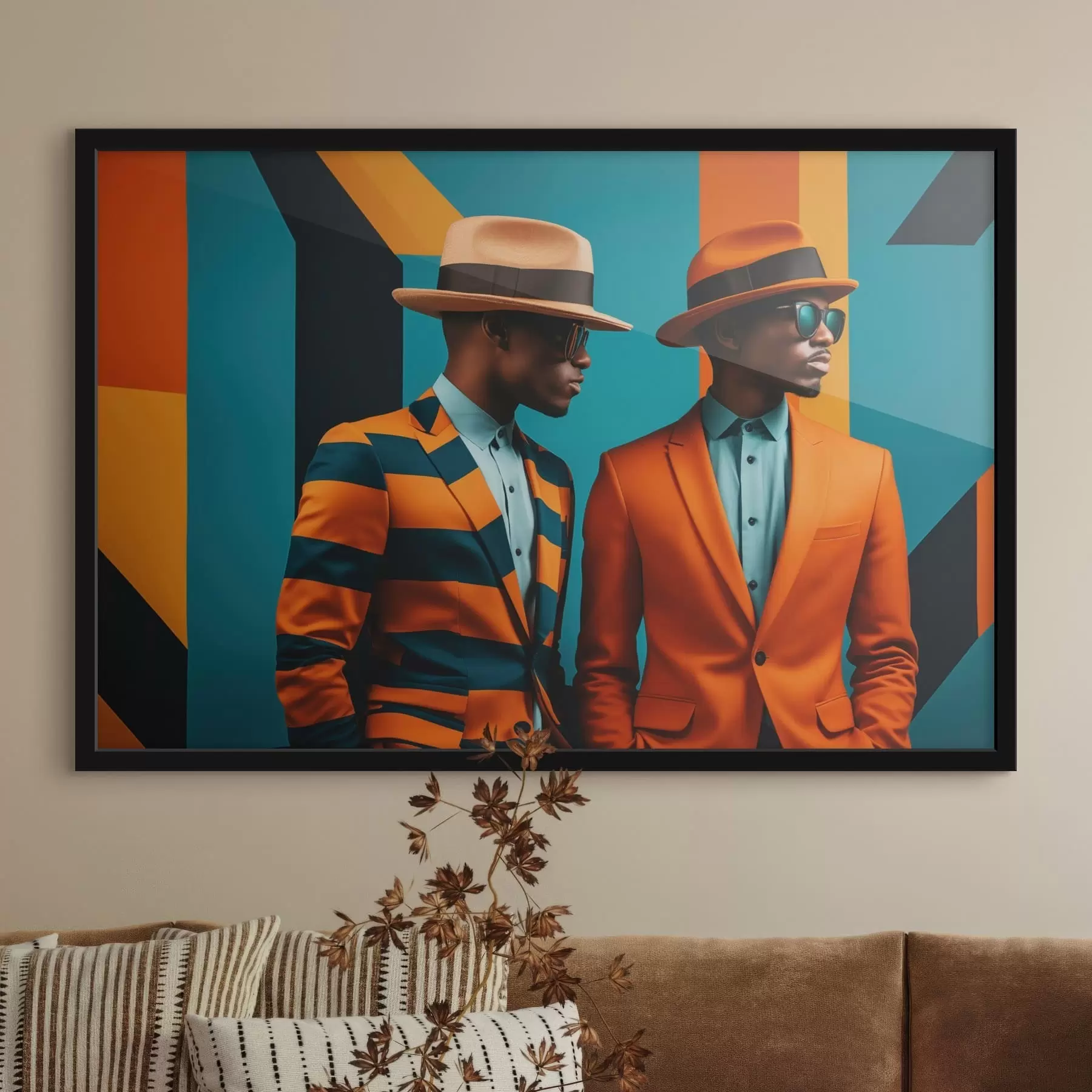 Fototapety Dvaja muži v jasných oblekoch a klobúkoch f48091