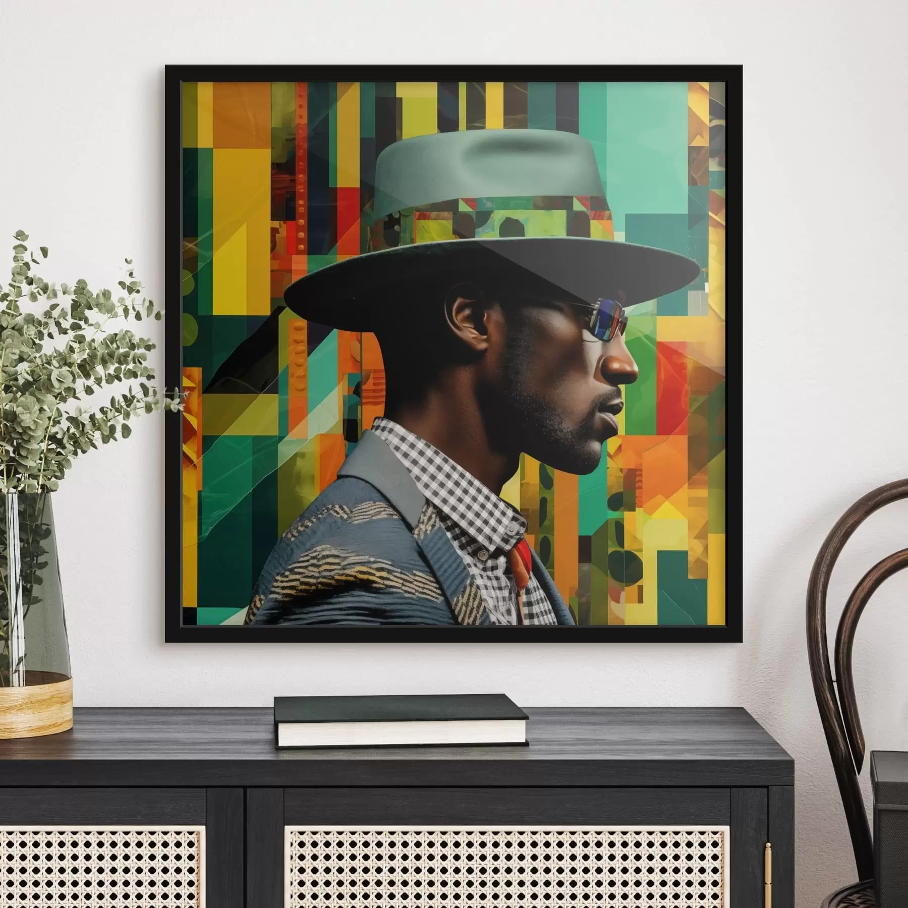 Fototapety Portrét muža v klobúku na živom pozadí f48100