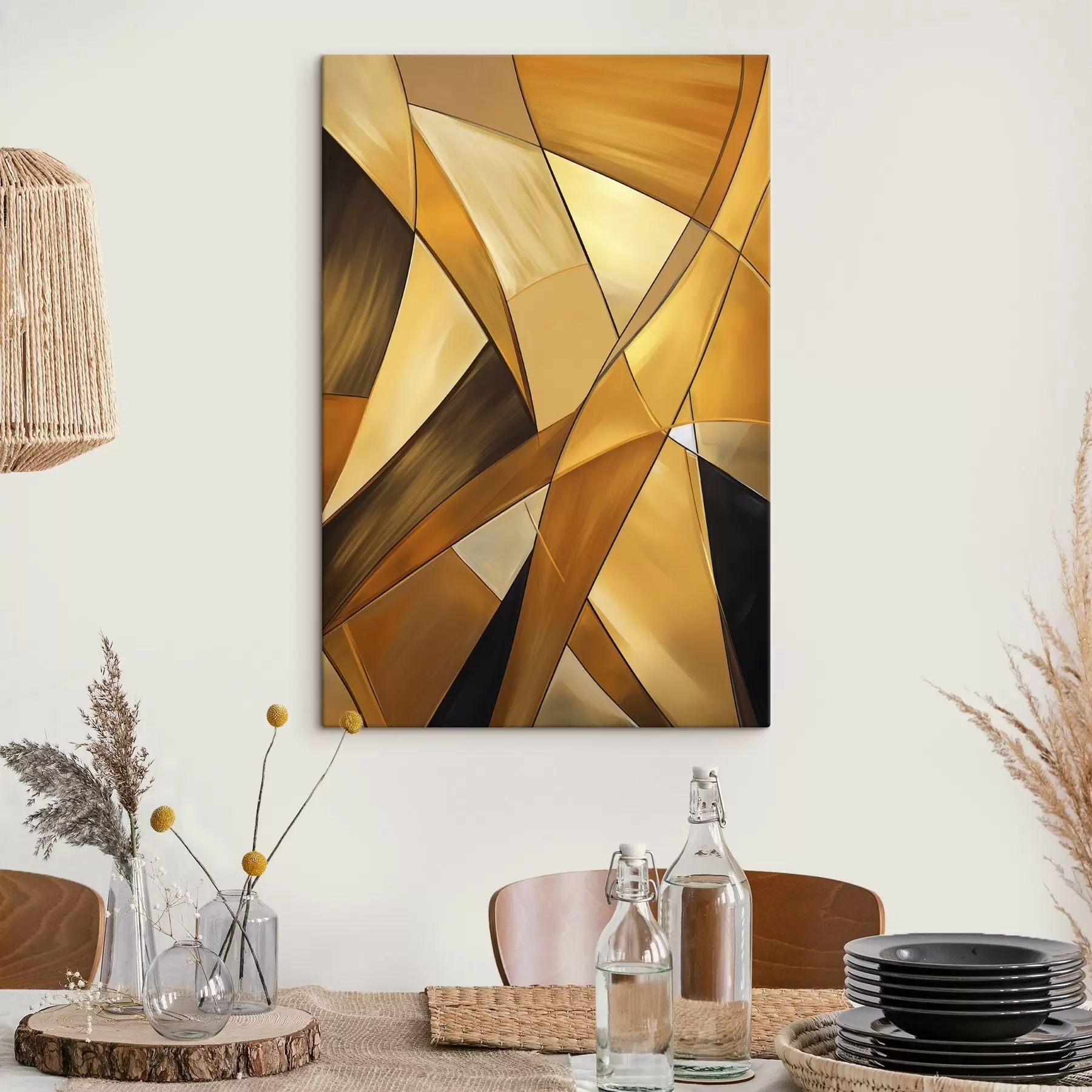 Obraz Abstraktné geometrické tvary v odtieňoch oranžovej, hnedej a bielej s tenkými obrysmi na textúrovanom pozadí s47864