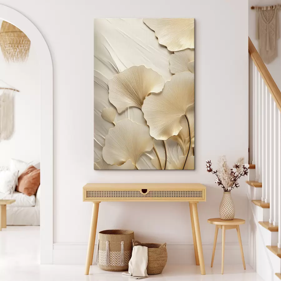 Obraz Abstraktné listy ginkga na textúrovanom, svetlom pozadí, elegantná a abstraktná kompozícia s47867