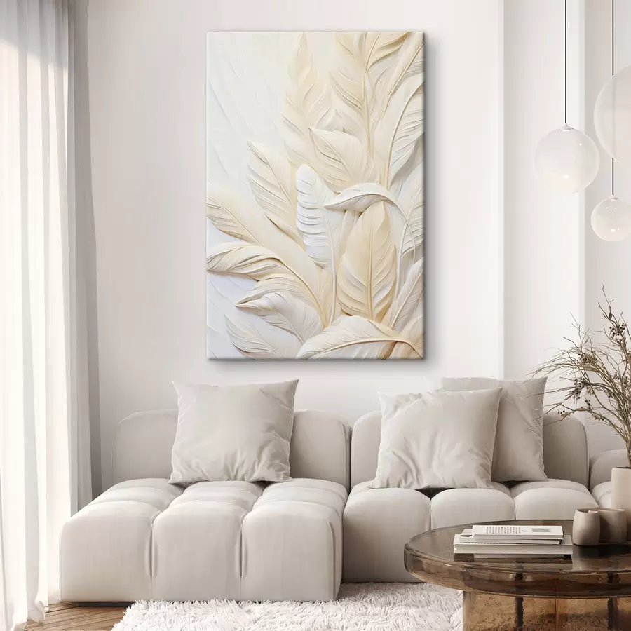 Obraz Krémové perie prekrývajúce sa navzájom, s jemným, svetlým pozadím s47883