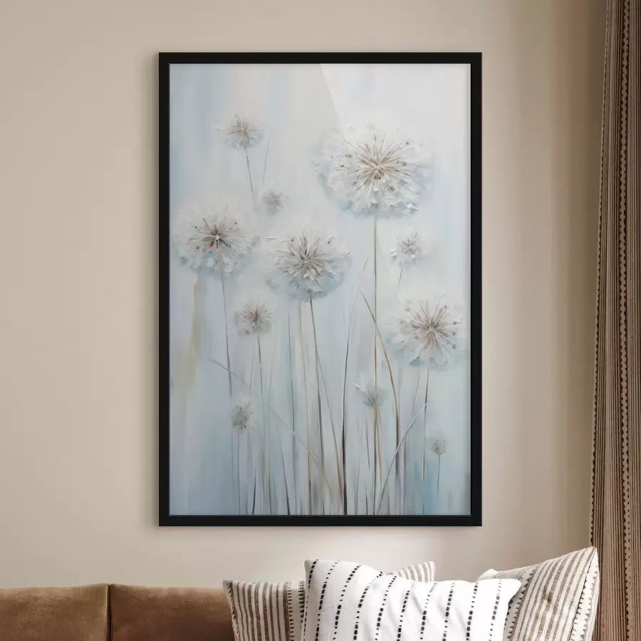 Fototapety Textúrovaný štýl maľby púpav na jemnom modrom a bielom pozadí f47856