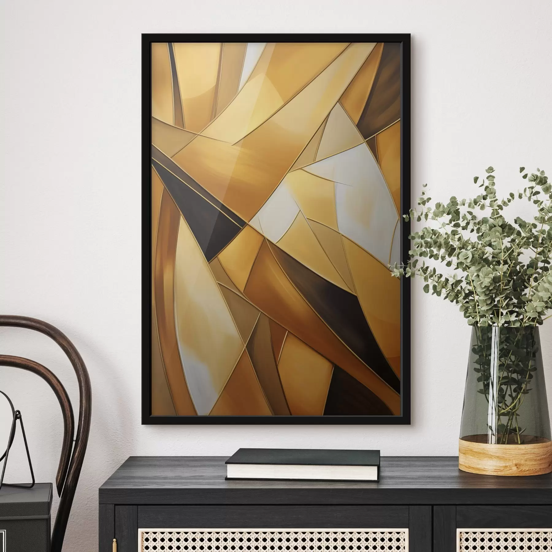 Obraz Abstraktné geometrické tvary v odtieňoch oranžovej, hnedej a bielej s tenkými obrysmi na textúrovanom pozadí f47863