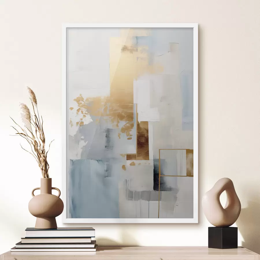 Fototapety Abstraktné geometrické tvary v žltých, modrých a bielych farbách, textúrovaná a minimalistická kompozícia f47881