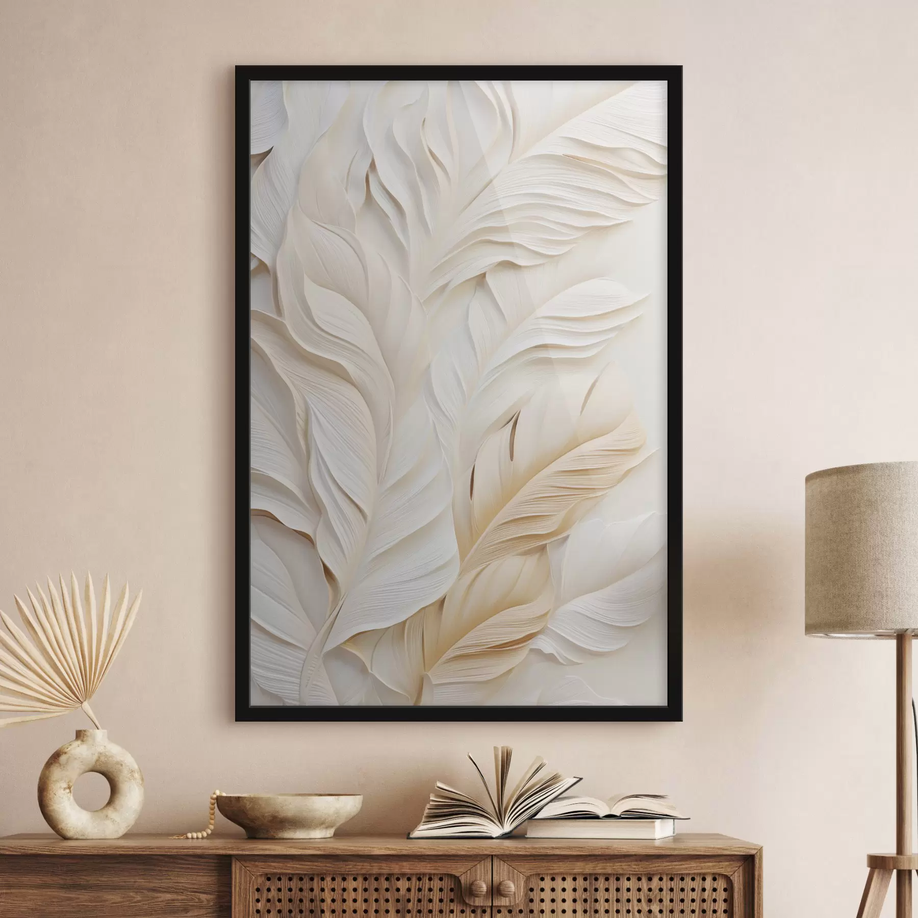 Fototapety Krémové perie prekrývajúce sa navzájom, s jemným, svetlým pozadím f47884