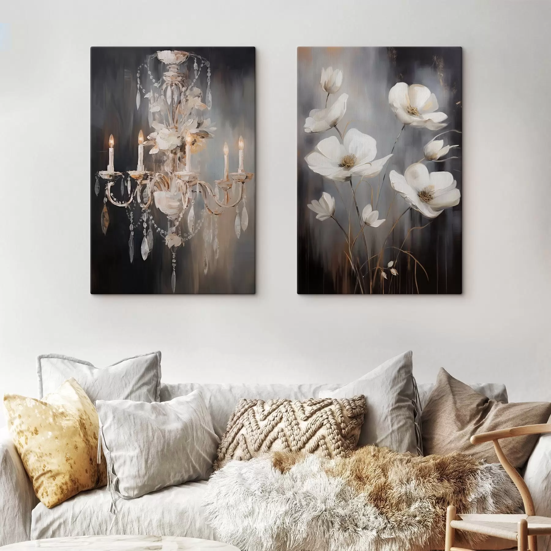 Obraz Abstraktný zdobený luster so zapálenými sviečkami a kvetinovým umením na tmavom textúrovanom pozadí m30049