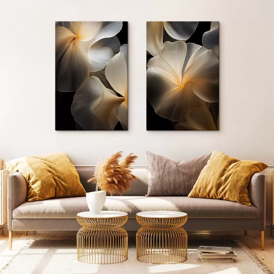 Obraz Abstraktné, vlajúce, priehľadné okvetné lístky s jemnými líniami na tmavom pozadí m30050