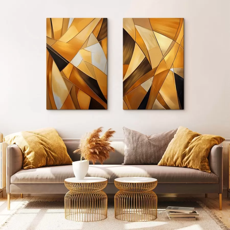 Obraz Abstraktné geometrické tvary v odtieňoch oranžovej, hnedej a bielej s tenkými obrysmi na textúrovanom pozadí m30052