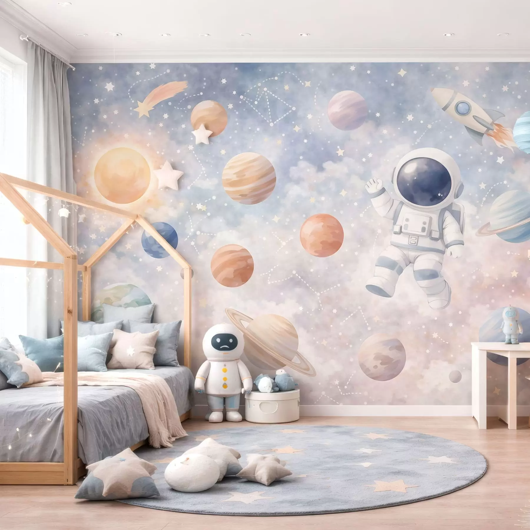Fototapety malý astronaut medzi planétami a hviezdami w05233
