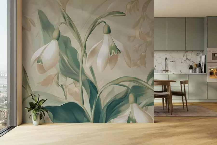 Fototapety kvitnúce snežienky na béžovom pozadí w05234