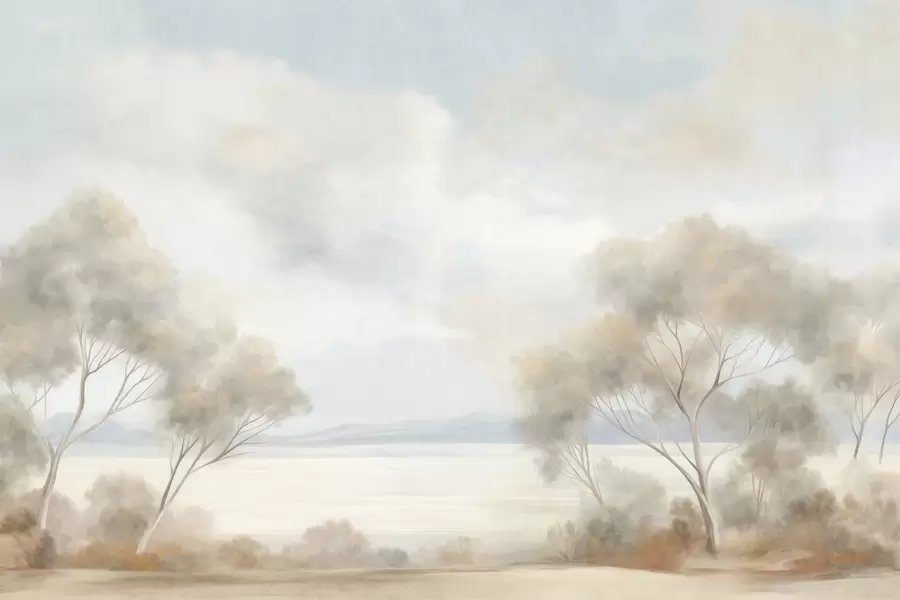 Fototapety Krajinársky štýl maľby s textúrou, so stromami pod zamračenou oblohou w09753