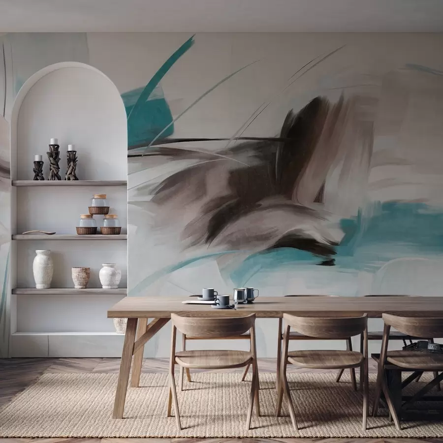 Fototapety Abstraktný maliarsky štýl s hnedými a modrými štruktúrovanými ťahmi štetcom w09755v1