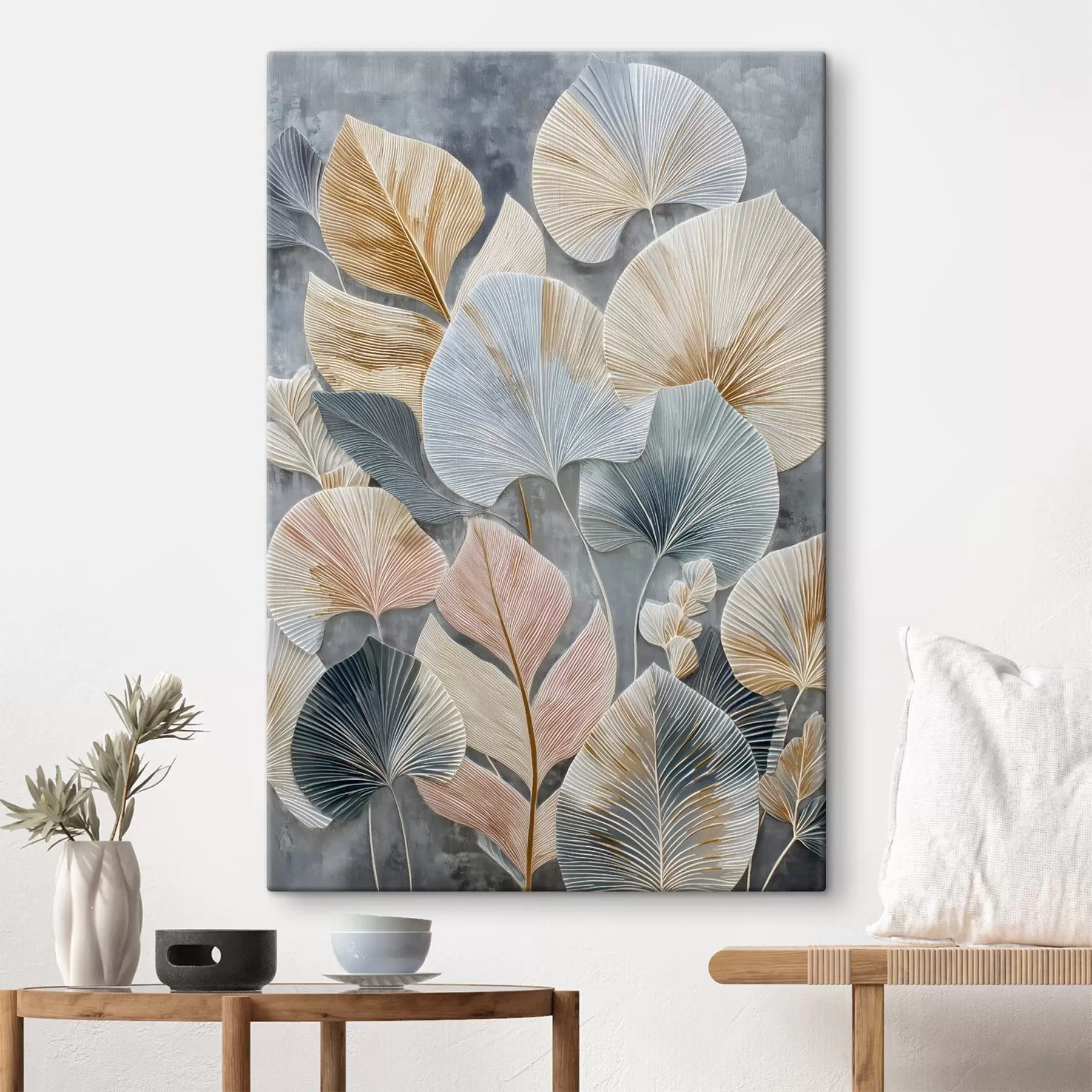 Obraz Viacfarebné dekoratívne lístie s výraznou textúrou na tmavom pozadí s47964