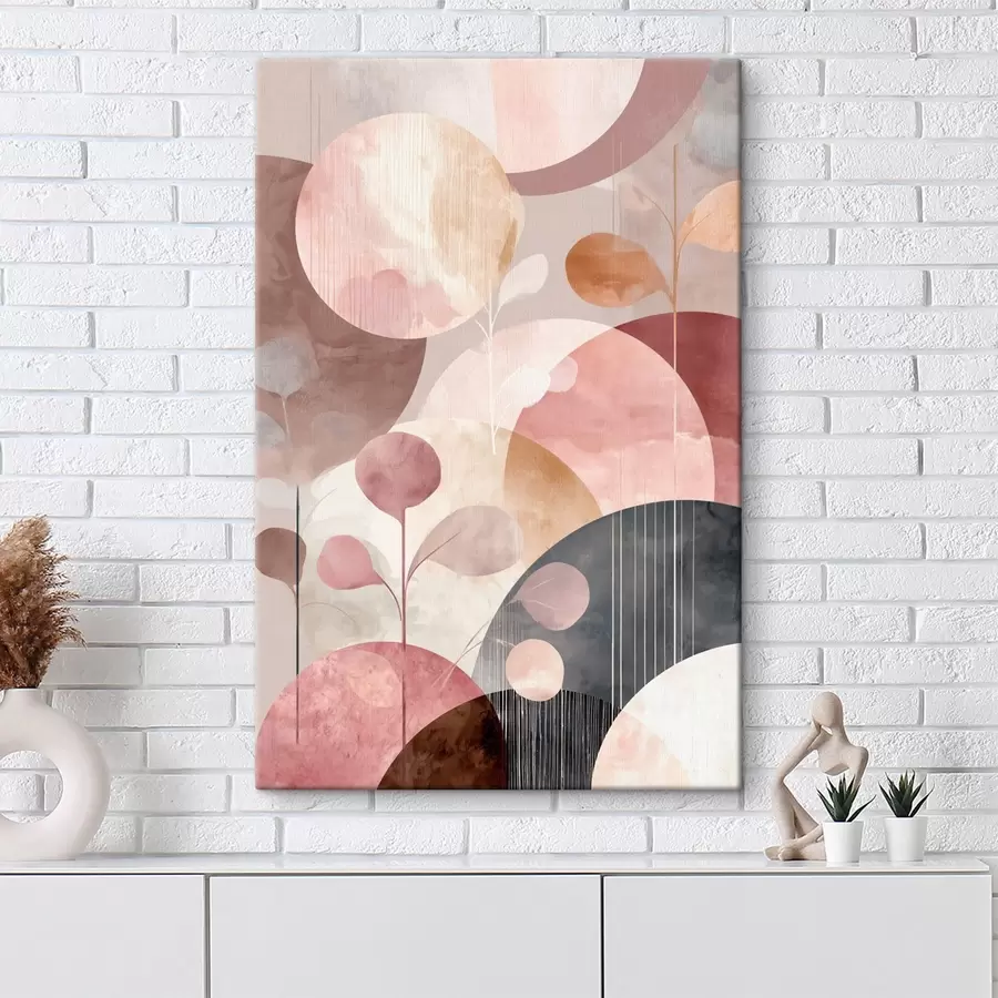 Obraz Kompozícia priehľadných kruhov a štýlizovaných vetiev s47978