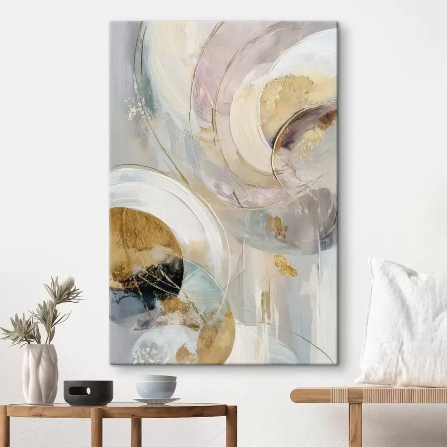 Obraz Kompozícia s vrstvenými kruhovými prvkami a ťahmi štetcom s47983