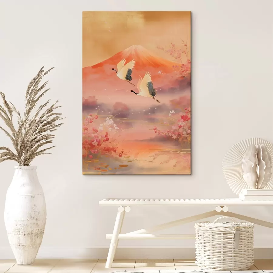 Obraz Tradičný východný motív s kvetmi čerešne a žeriavmi s47991