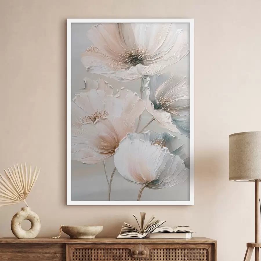 Fototapety Kvetinová kompozícia s textúrovanými ťahmi štetcom v béžovo-ružovej farebnej palete f47961