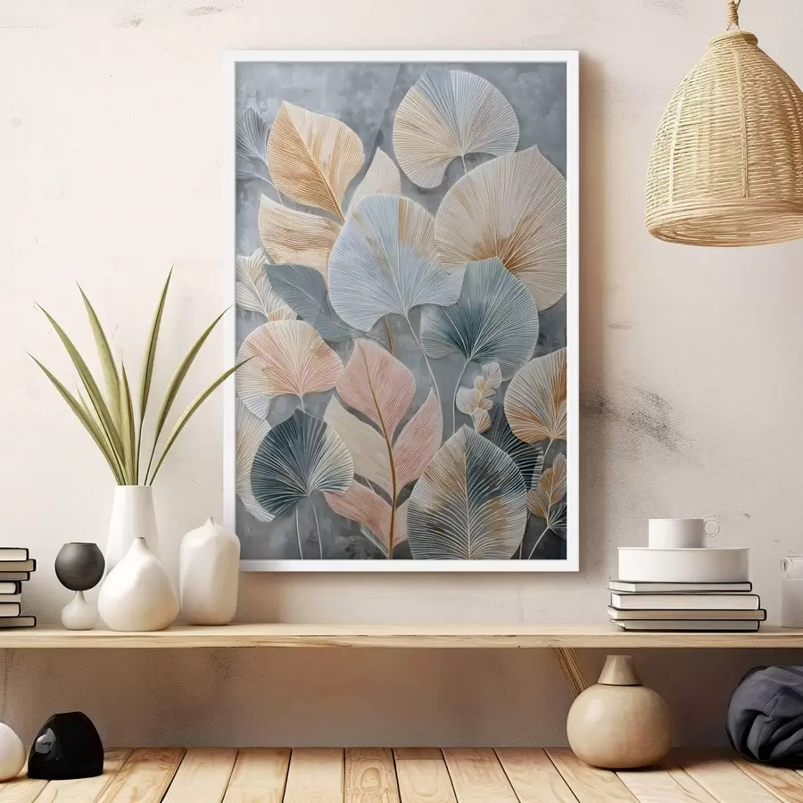 Fototapety Viacfarebné dekoratívne lístie s výraznou textúrou na tmavom pozadí f47964