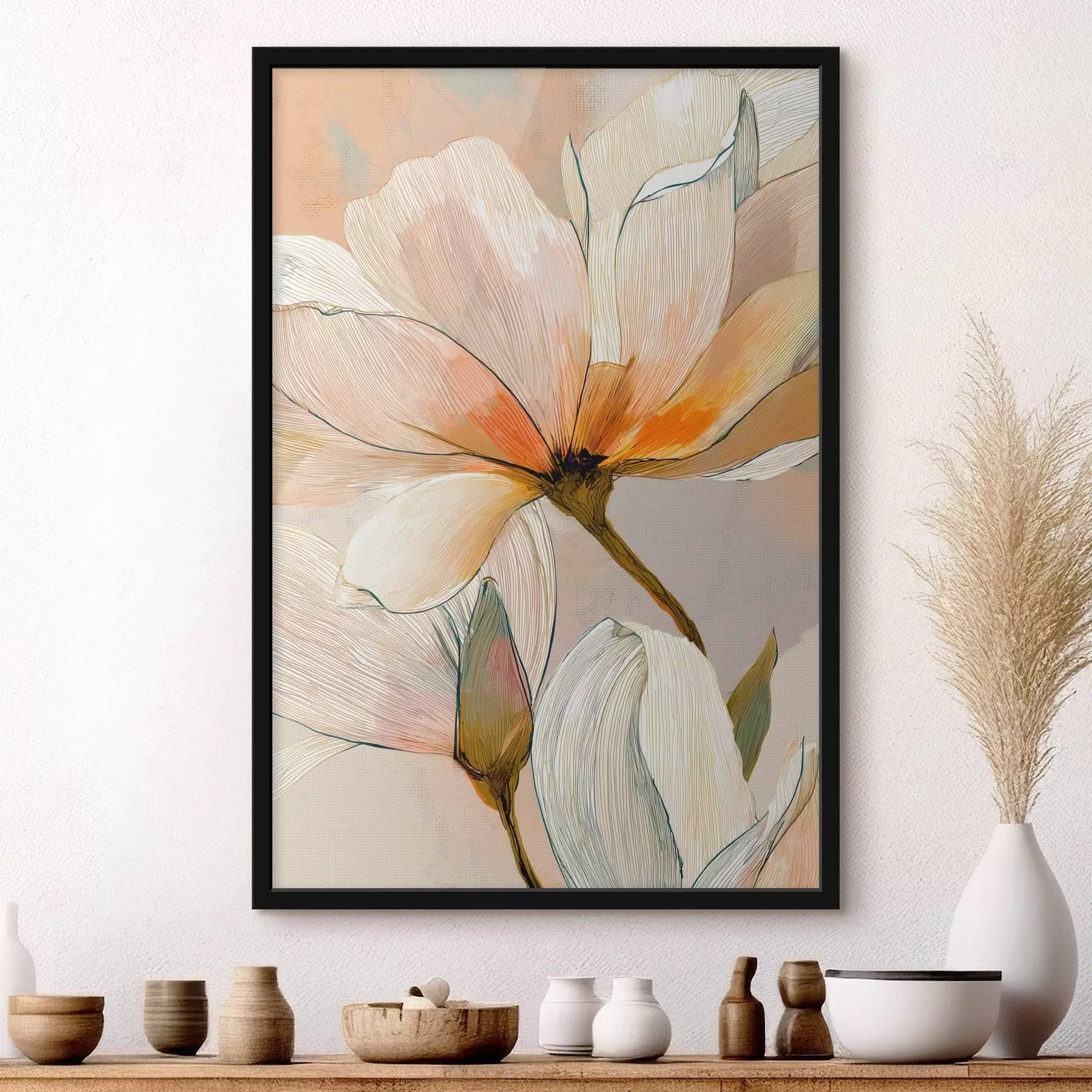 Fototapety Kvetinová kompozícia v broskyňových a modrých odtieňoch f47969